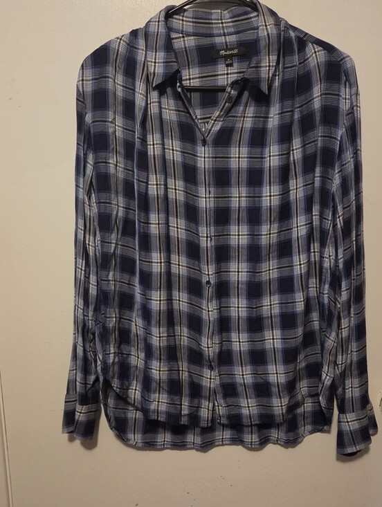 Madewell Tops - Madewell Navy and Light Blue Plaid Button-Up Shirt
